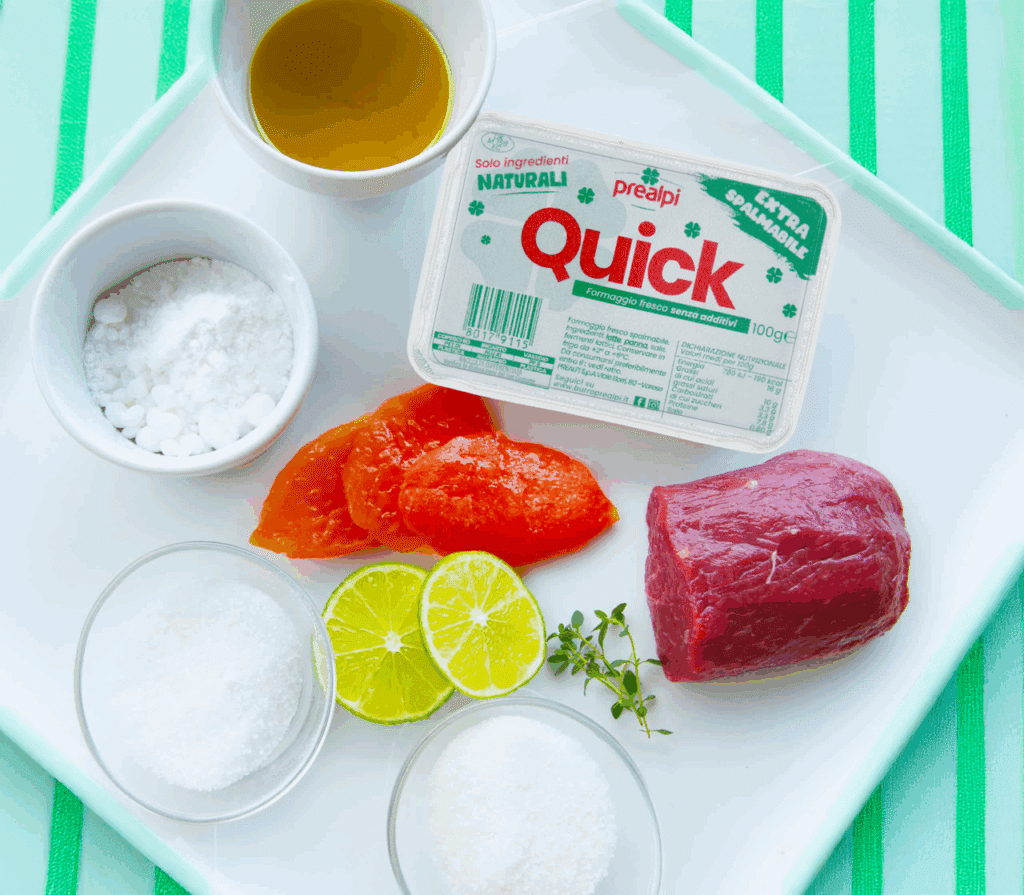 Quick - Tartare di agnello con formaggio fresco Quick, pomodori e lime
