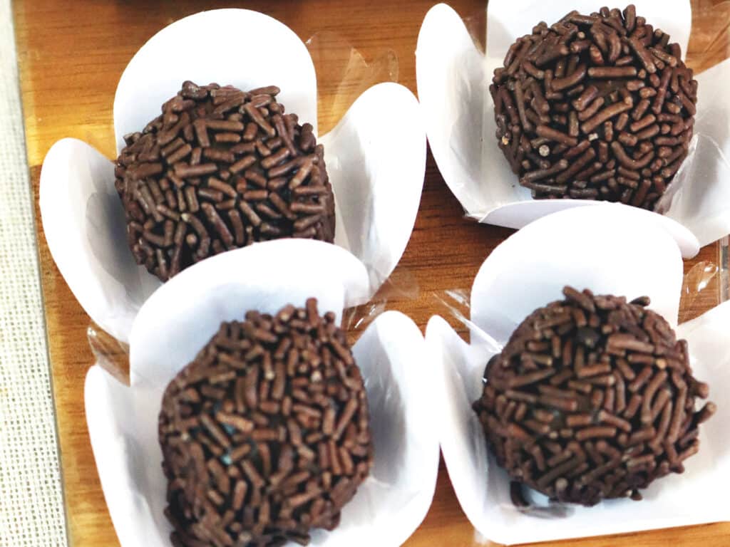 Brigadeiro is a typical Brazilian delicacy. It is a small ball made of chocolate.