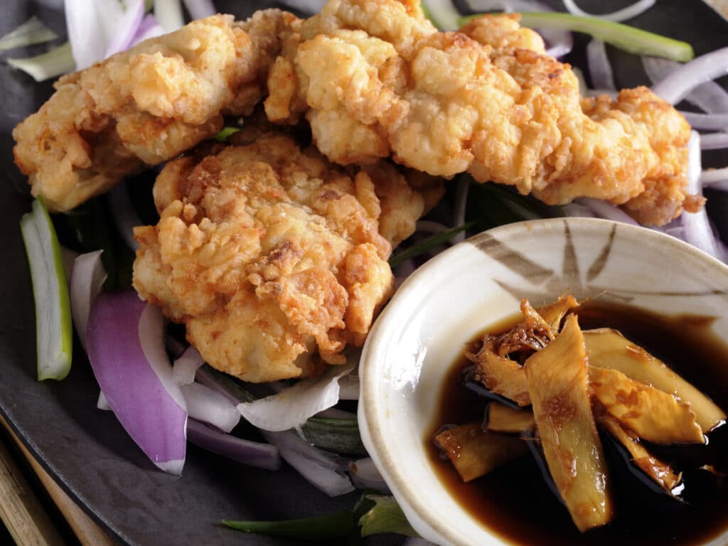 Fried Chicken marinated with Ginger and Garlic.