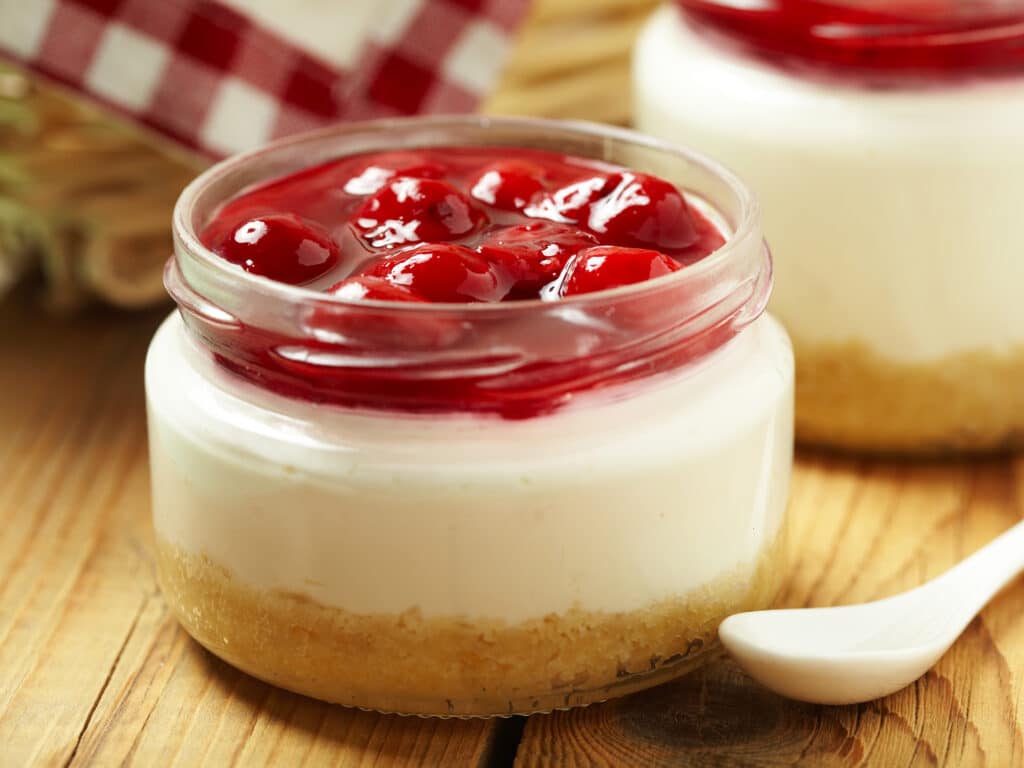 Cherry Cheesecake in a glass jar