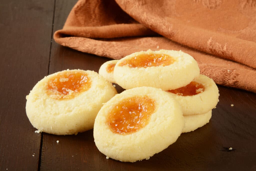 A mound of shortbread cookies with apricot filling