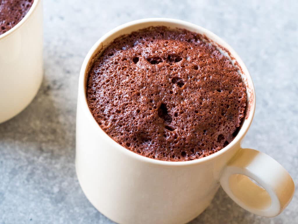 Microwave Brownie Chocolate Mug Cake Ready to Eat. Dessert Concept.