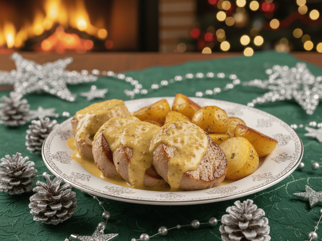 Medaglioni di maiale al burro con salsa al formaggio