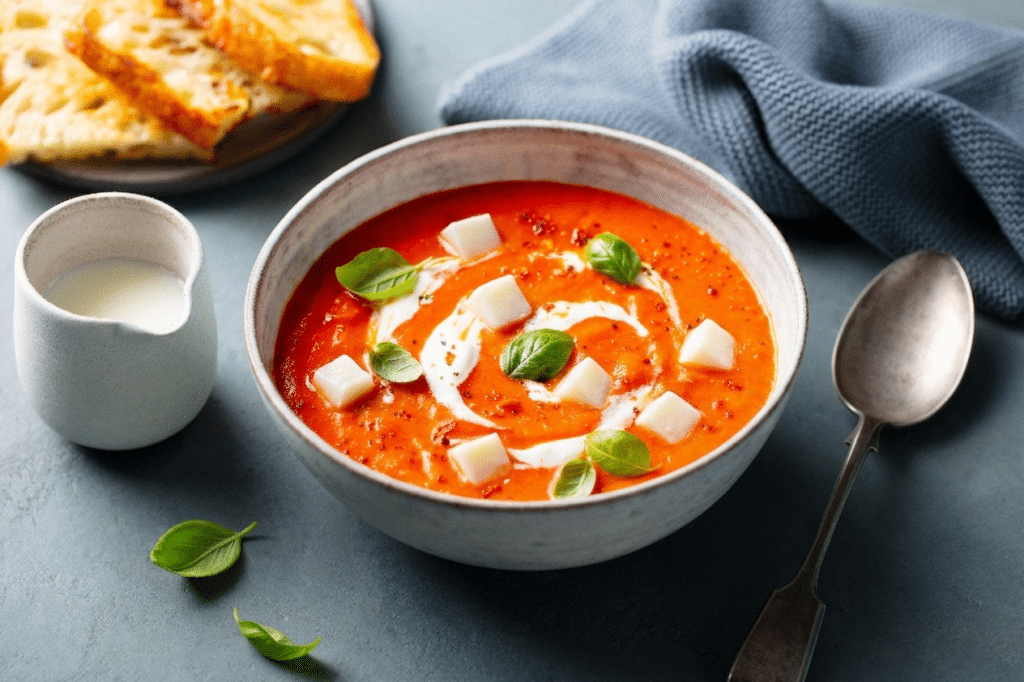 Zuppa fredda di pomodoro e mozzarella